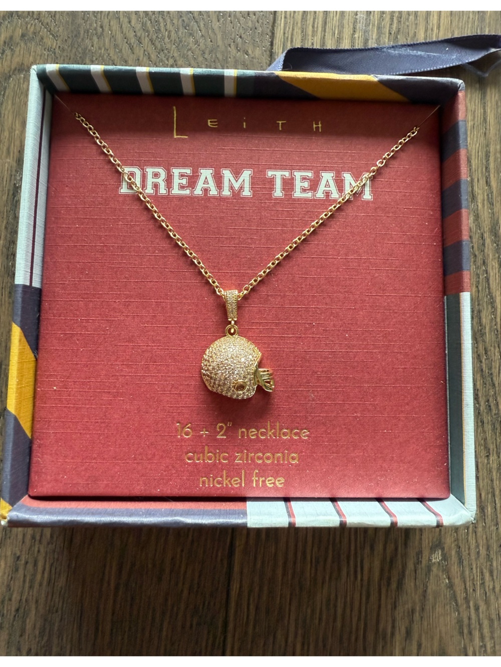 Leith Gold Football Helmet Pendant Necklace with Sparkling Cubic Zirconia
